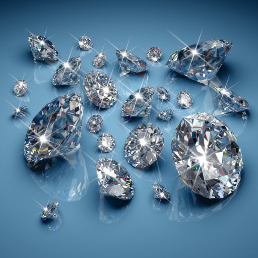 Brilliant diamonds on blue background