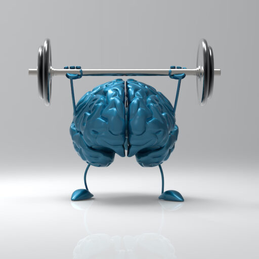 brain holding a barbell