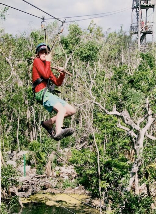 alex afraid on a zip line