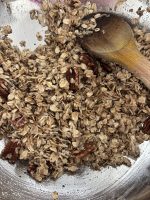 bowl of gluten free granola in progress